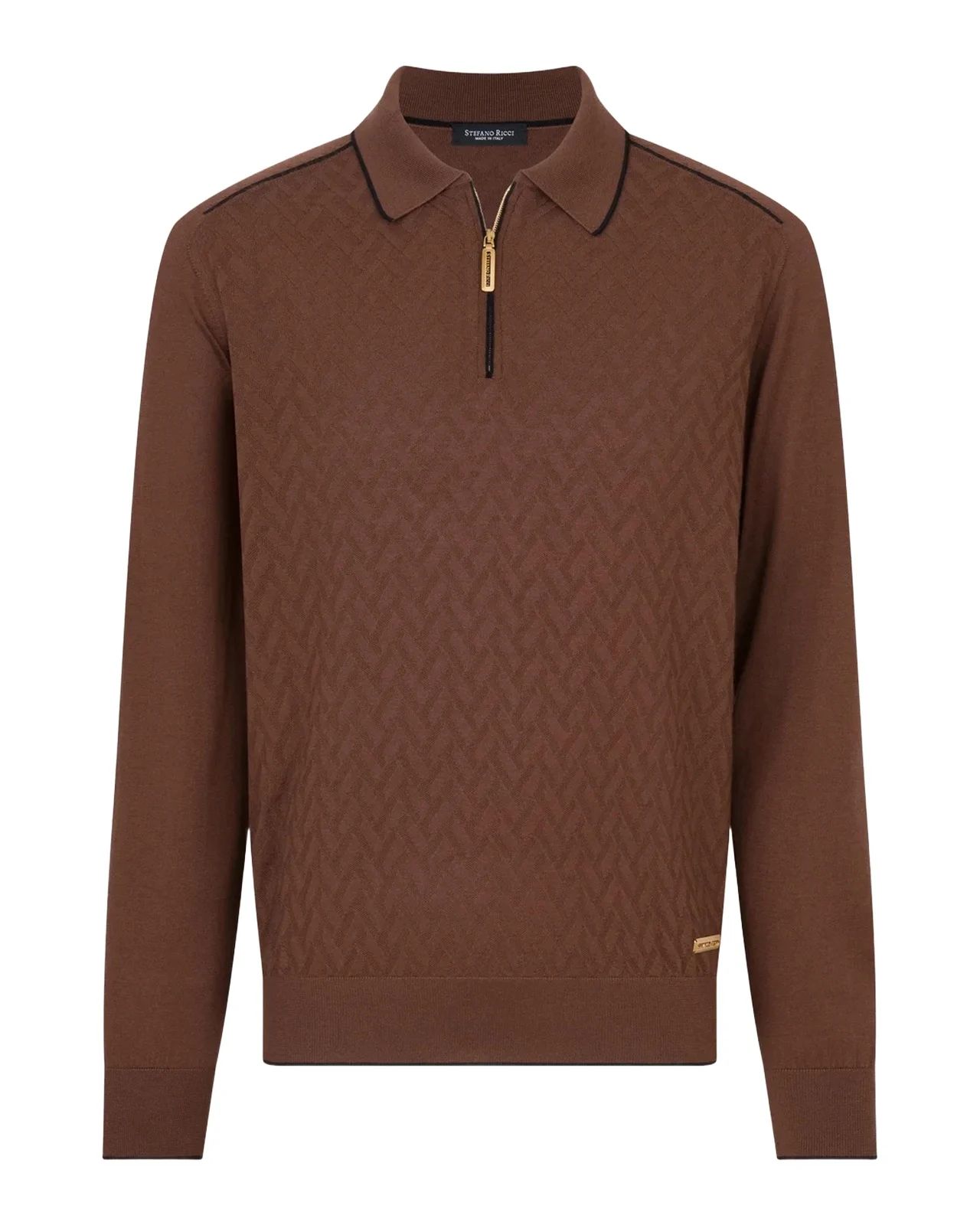 Stefano Ricci Men's Herringbone Textured Half-Zip Polo Sweater