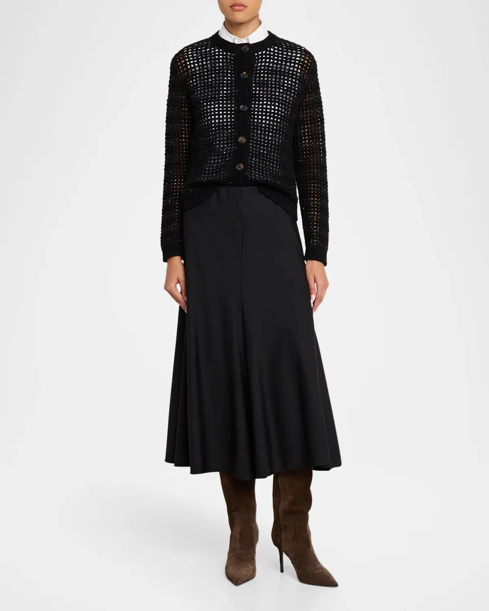 Brunello Cucinelli Wool-Mohair Diamante Striped Net Knit Cardigan | Thumbnail 2 Brunello Cucinelli Wool-Mohair Diamante Striped Net Knit Cardigan | Thumbnail 2