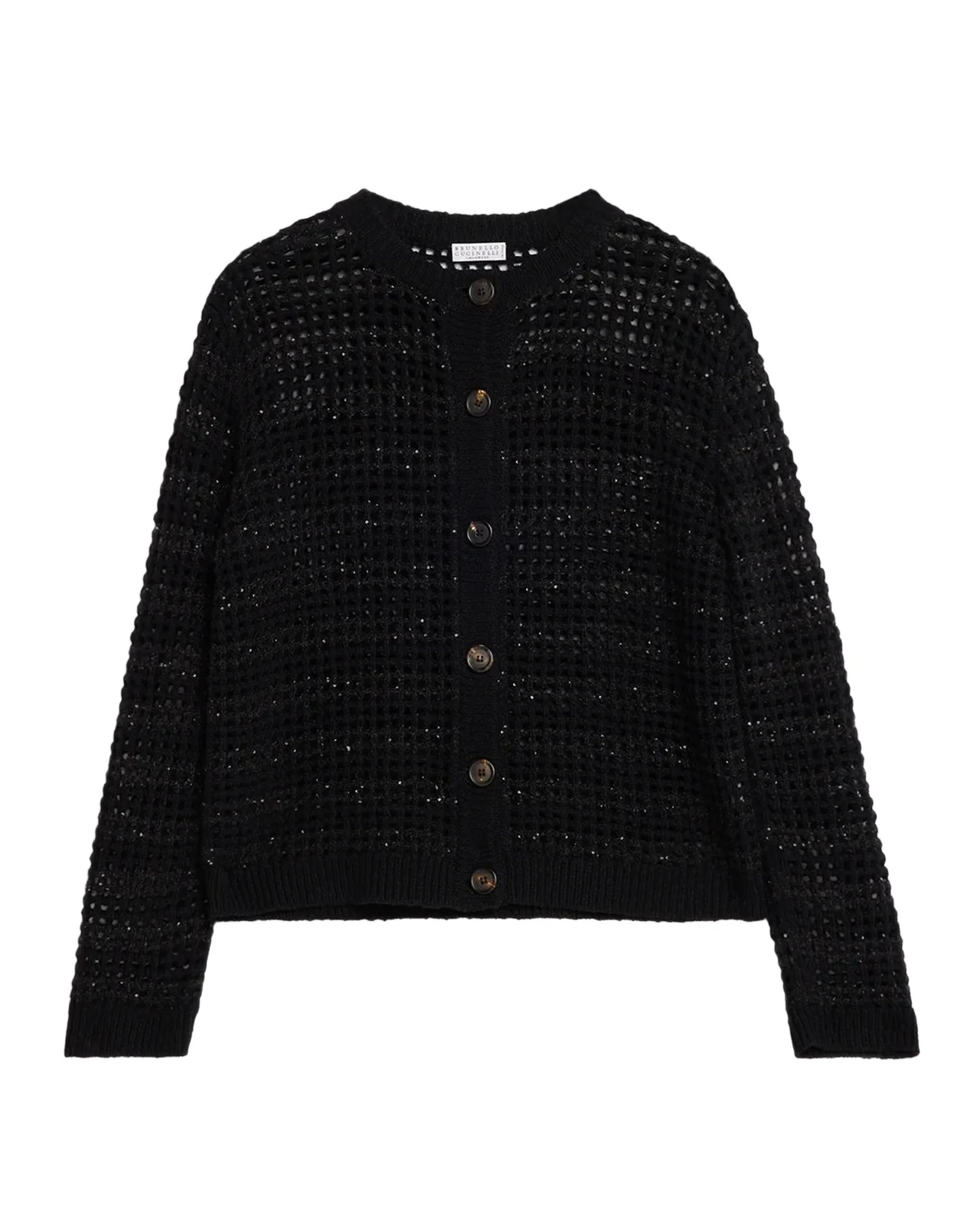 Brunello Cucinelli Wool-Mohair Diamante Striped Net Knit Cardigan