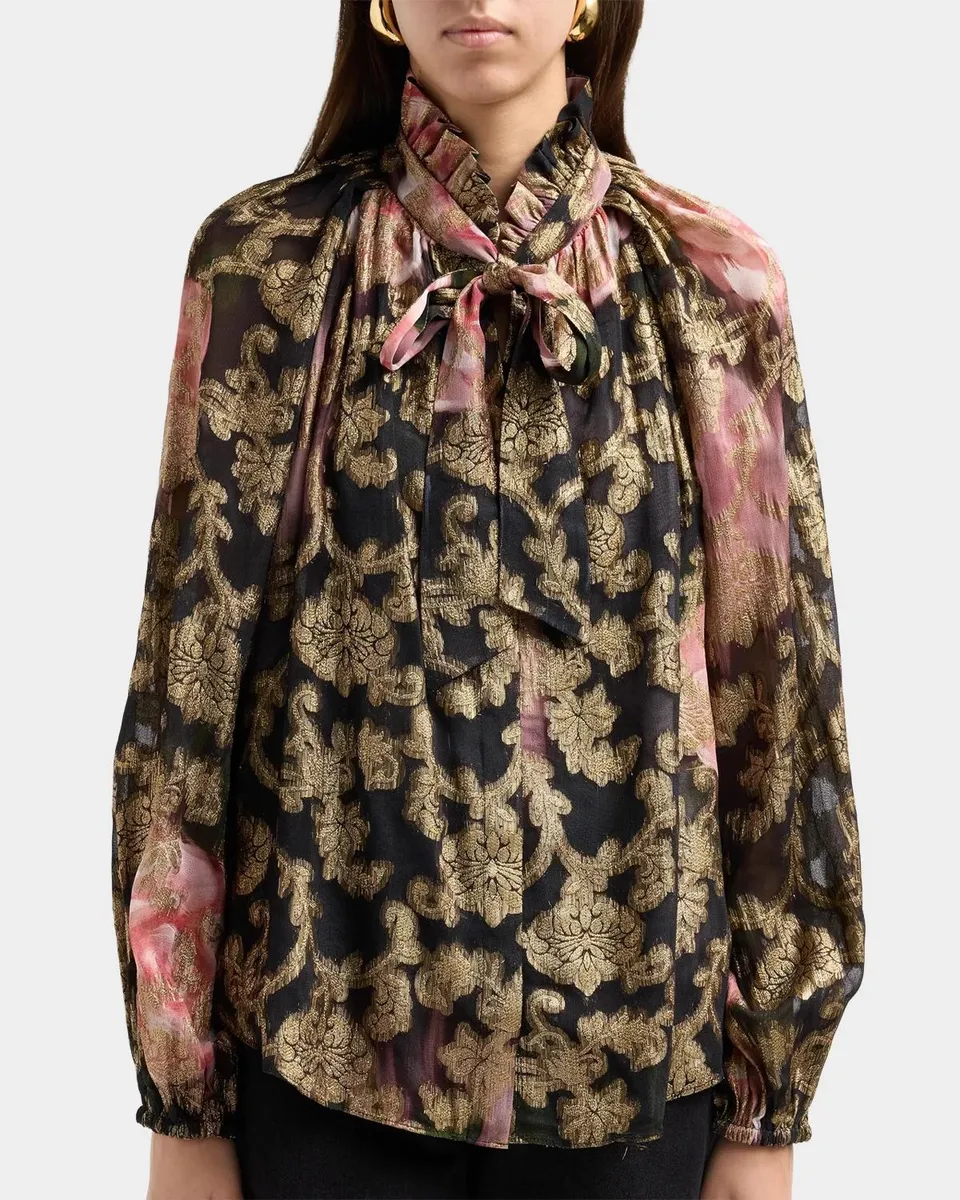 Ungaro Palmer Metallic Tie-Neck Blouse | Thumbnail 3 Ungaro Palmer Metallic Tie-Neck Blouse | Thumbnail 3