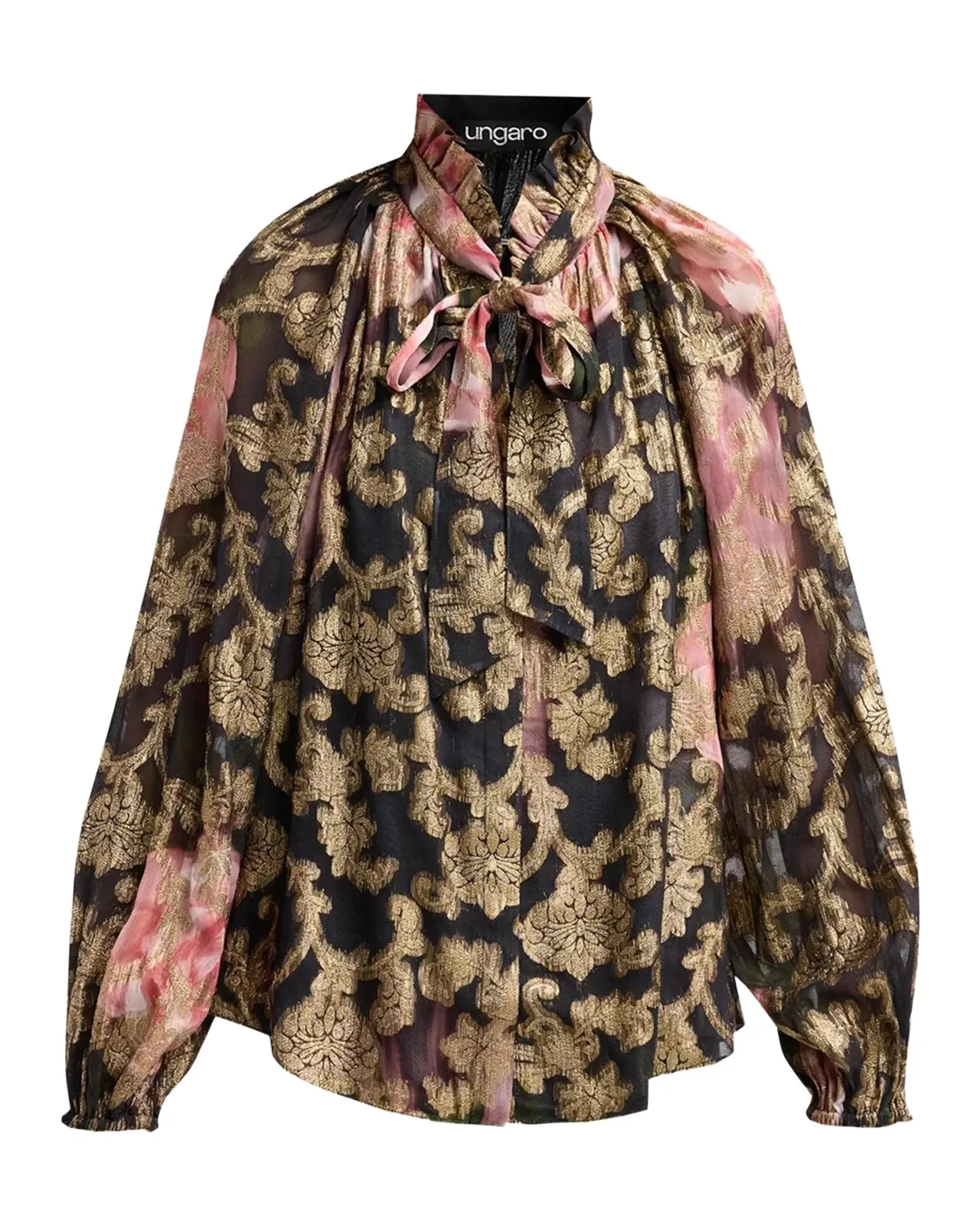Ungaro Palmer Metallic Tie-Neck Blouse