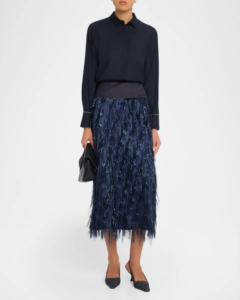 PESERICO Metallic Fringe Midi Skirt | Thumbnail 2