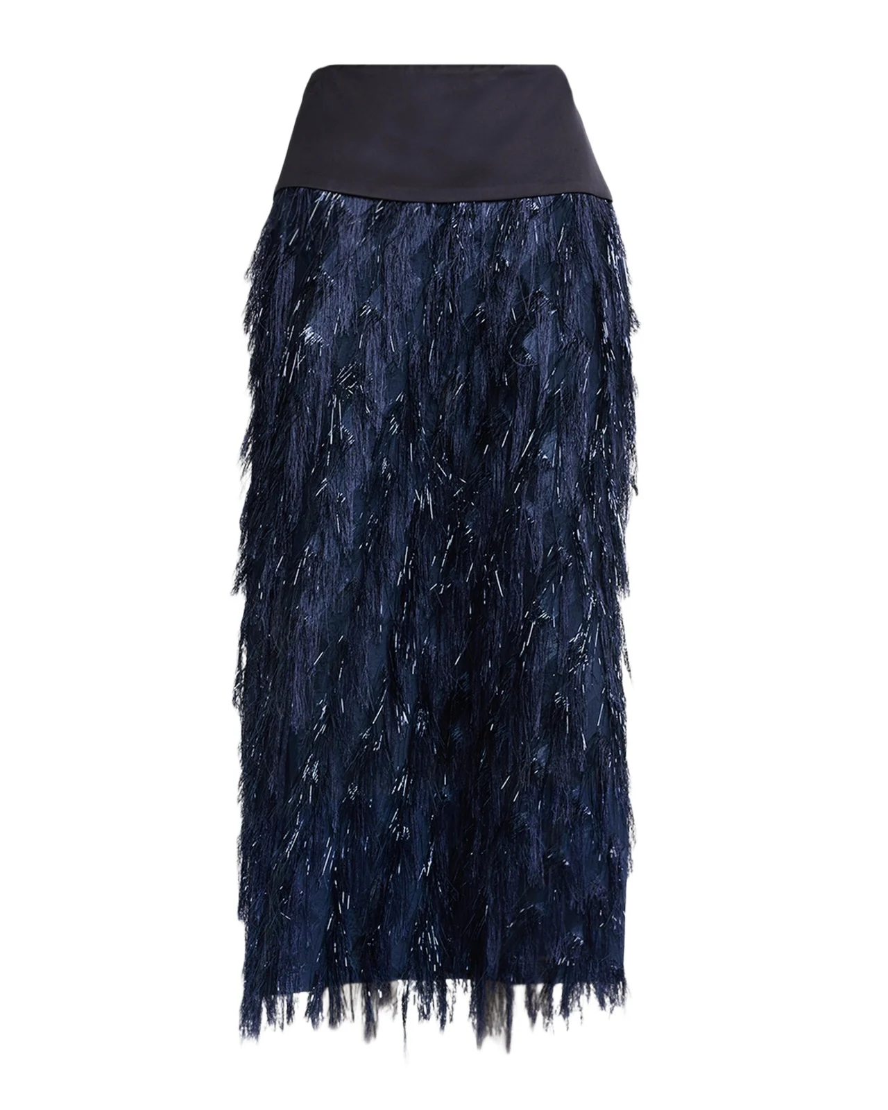 PESERICO Metallic Fringe Midi Skirt