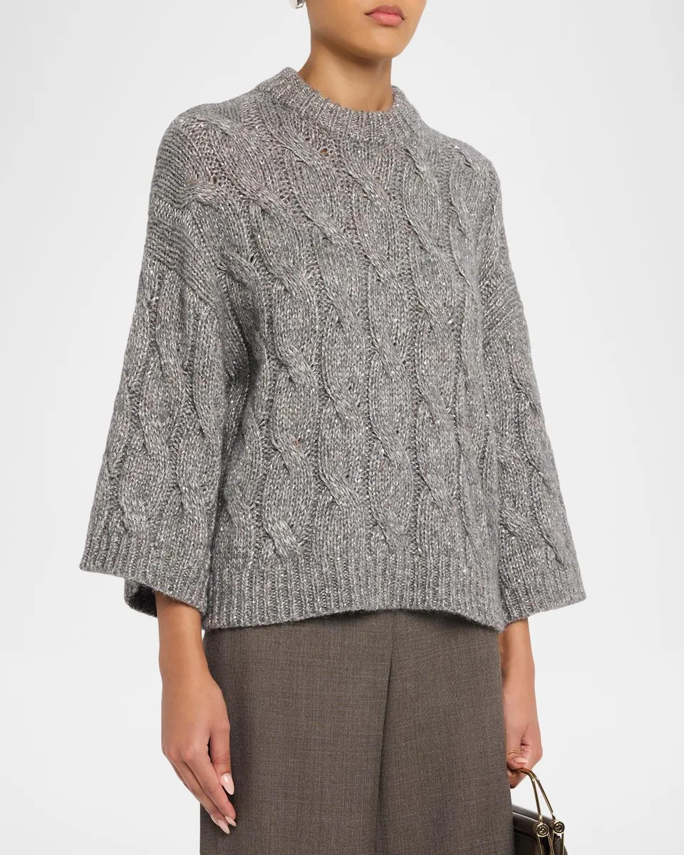 PESERICO Crewneck Sequin Cable-Knit Sweater | Thumbnail 4