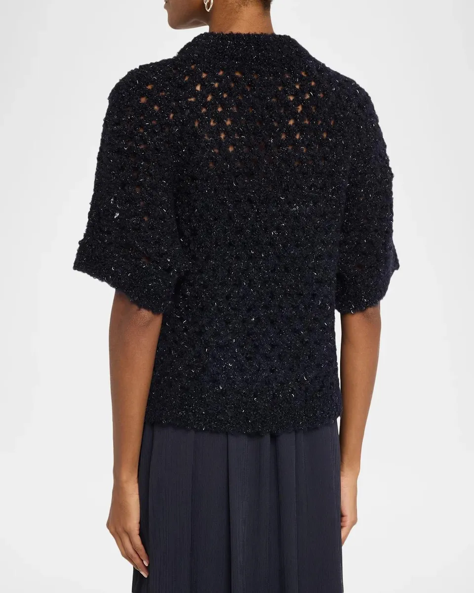 PESERICO Metallic Knitted Stretch-Cotton Sweater | Thumbnail 3