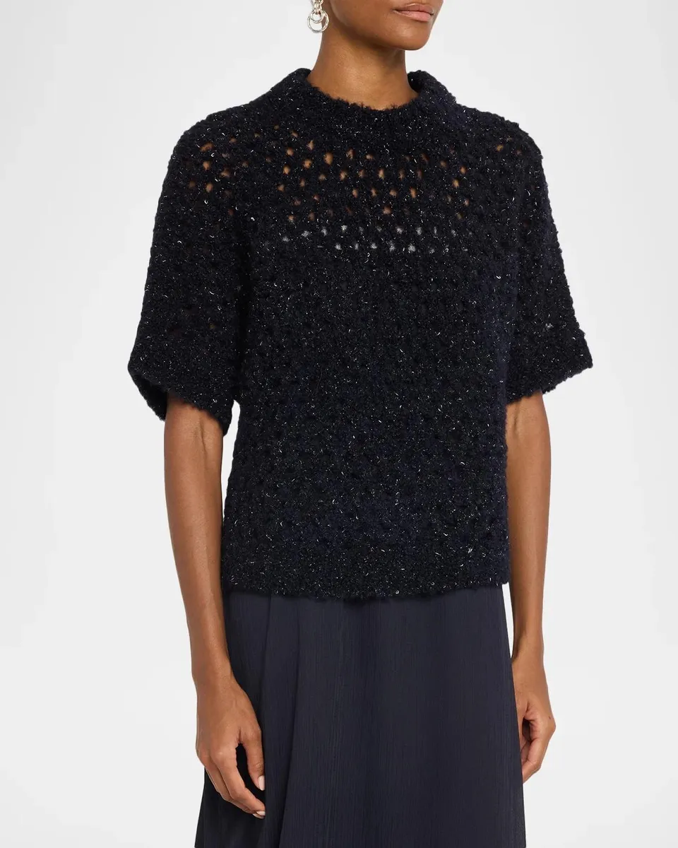 PESERICO Metallic Knitted Stretch-Cotton Sweater | Thumbnail 4