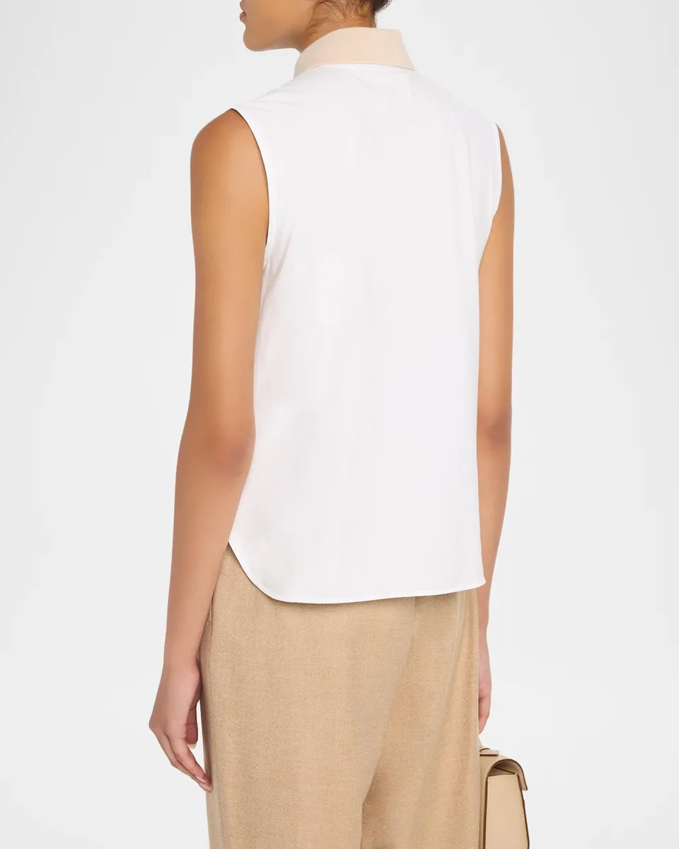 PESERICO Sleeveless Knit-Collar Shirt | Thumbnail 3