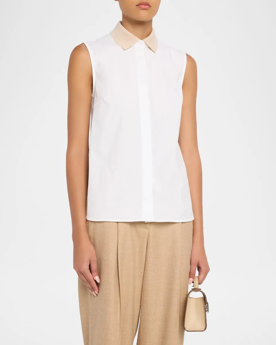 PESERICO Sleeveless Knit-Collar Shirt | Thumbnail 4