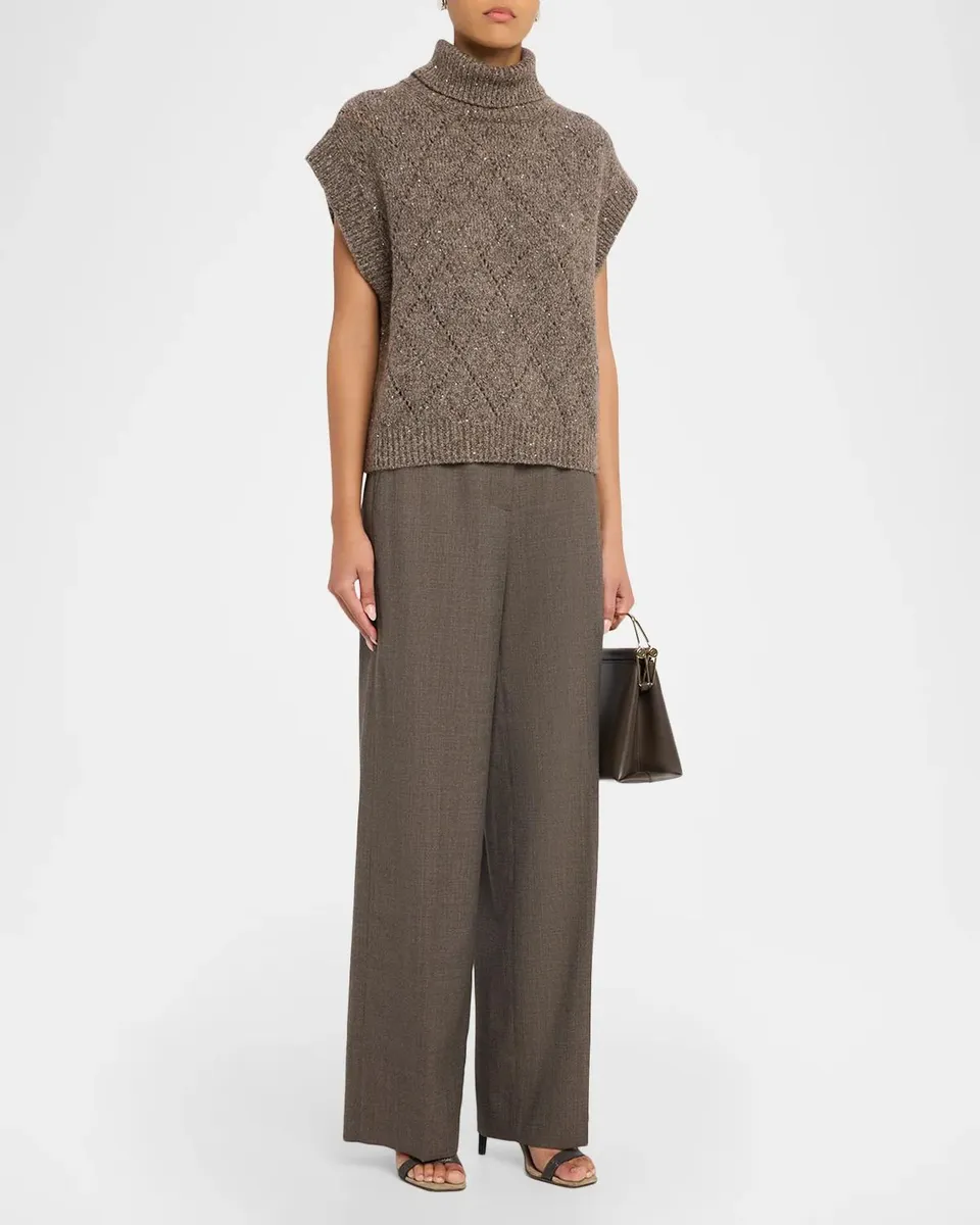 PESERICO Wide-Leg Flannel Palazzo Trousers | Thumbnail 2