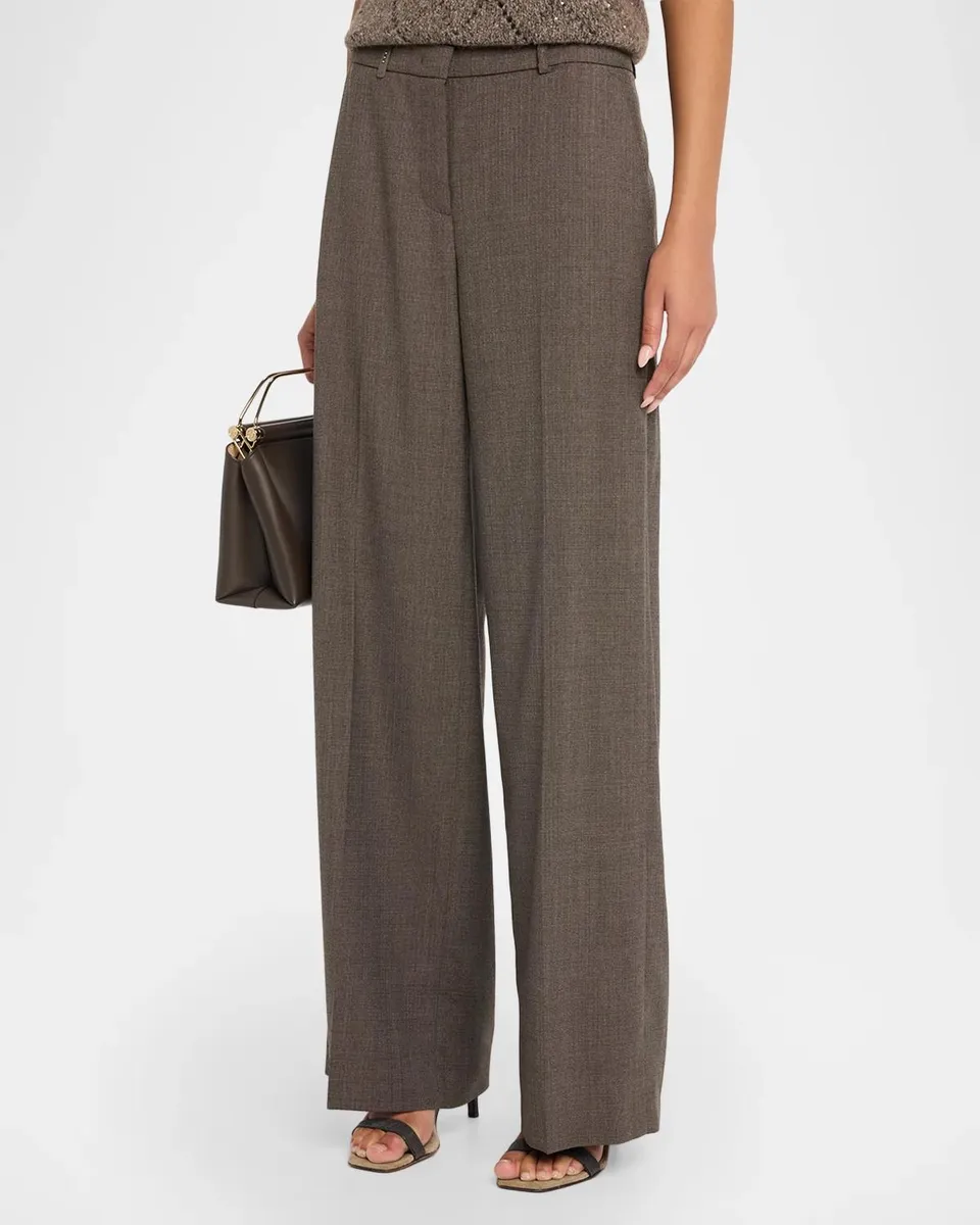 PESERICO Wide-Leg Flannel Palazzo Trousers | Thumbnail 4