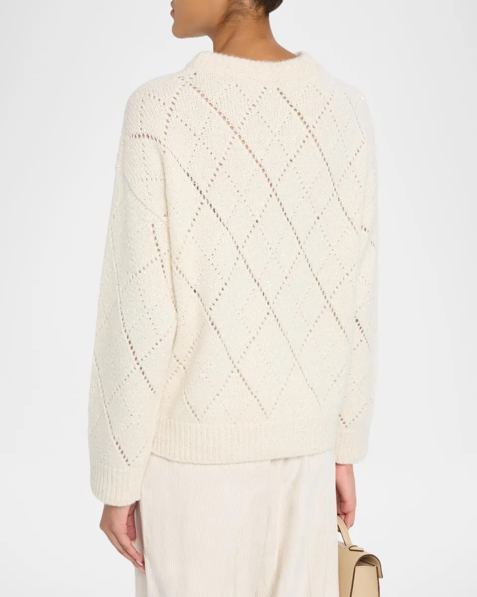 PESERICO Pointelle Argyle Shimmer Knit Sweater | Thumbnail 3