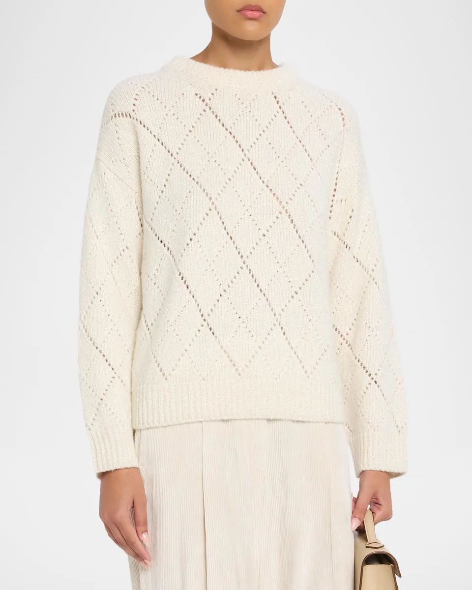 PESERICO Pointelle Argyle Shimmer Knit Sweater | Thumbnail 4