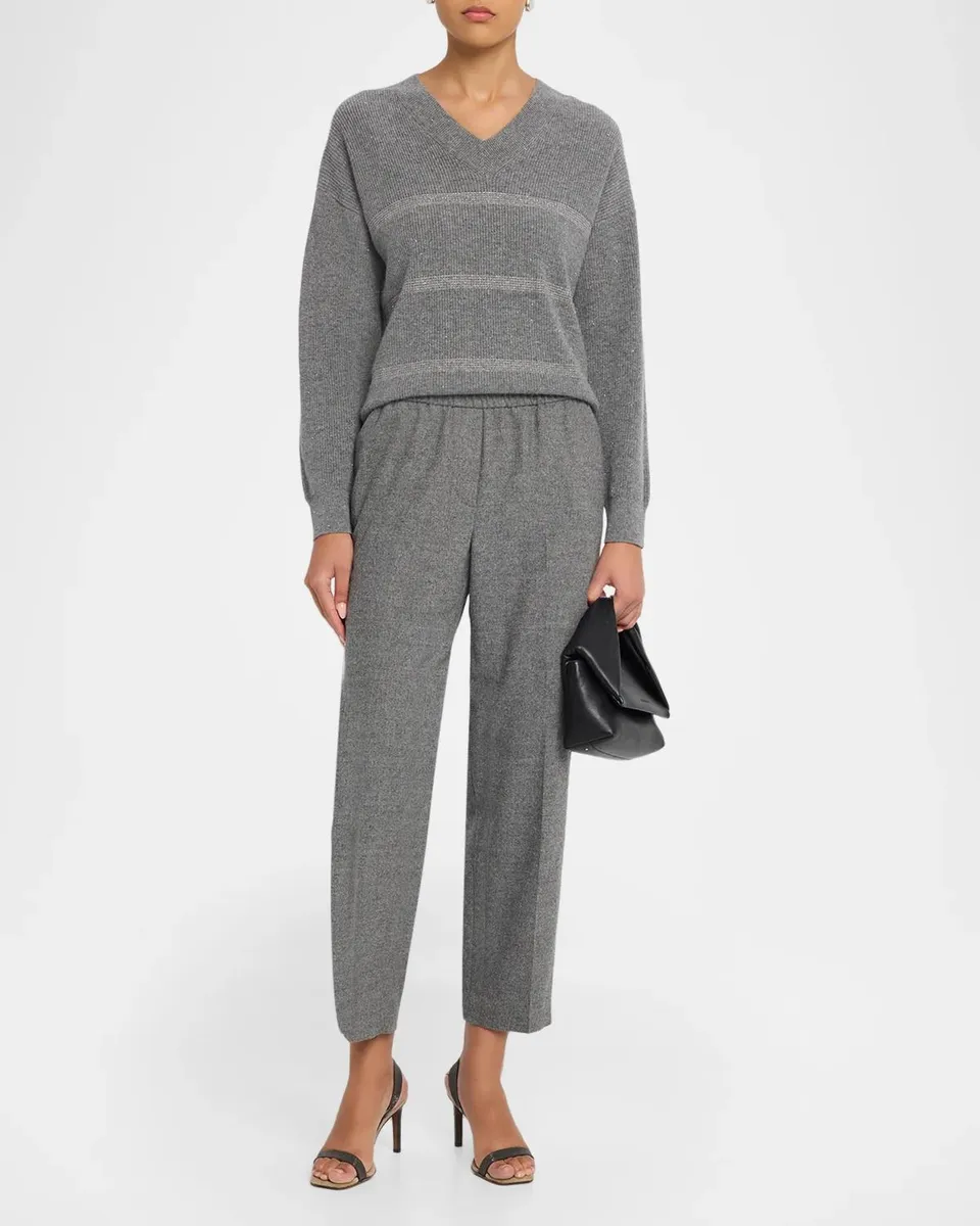 PESERICO Striped V-Neck Knit Sweater | Thumbnail 2