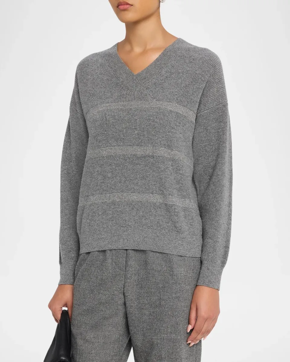 PESERICO Striped V-Neck Knit Sweater | Thumbnail 4