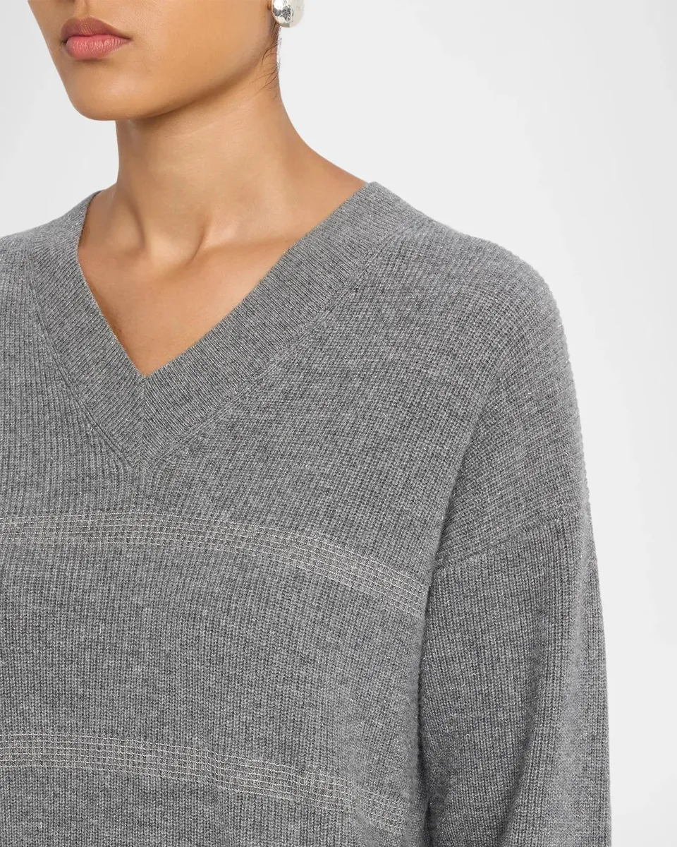 PESERICO Striped V-Neck Knit Sweater | Thumbnail 5