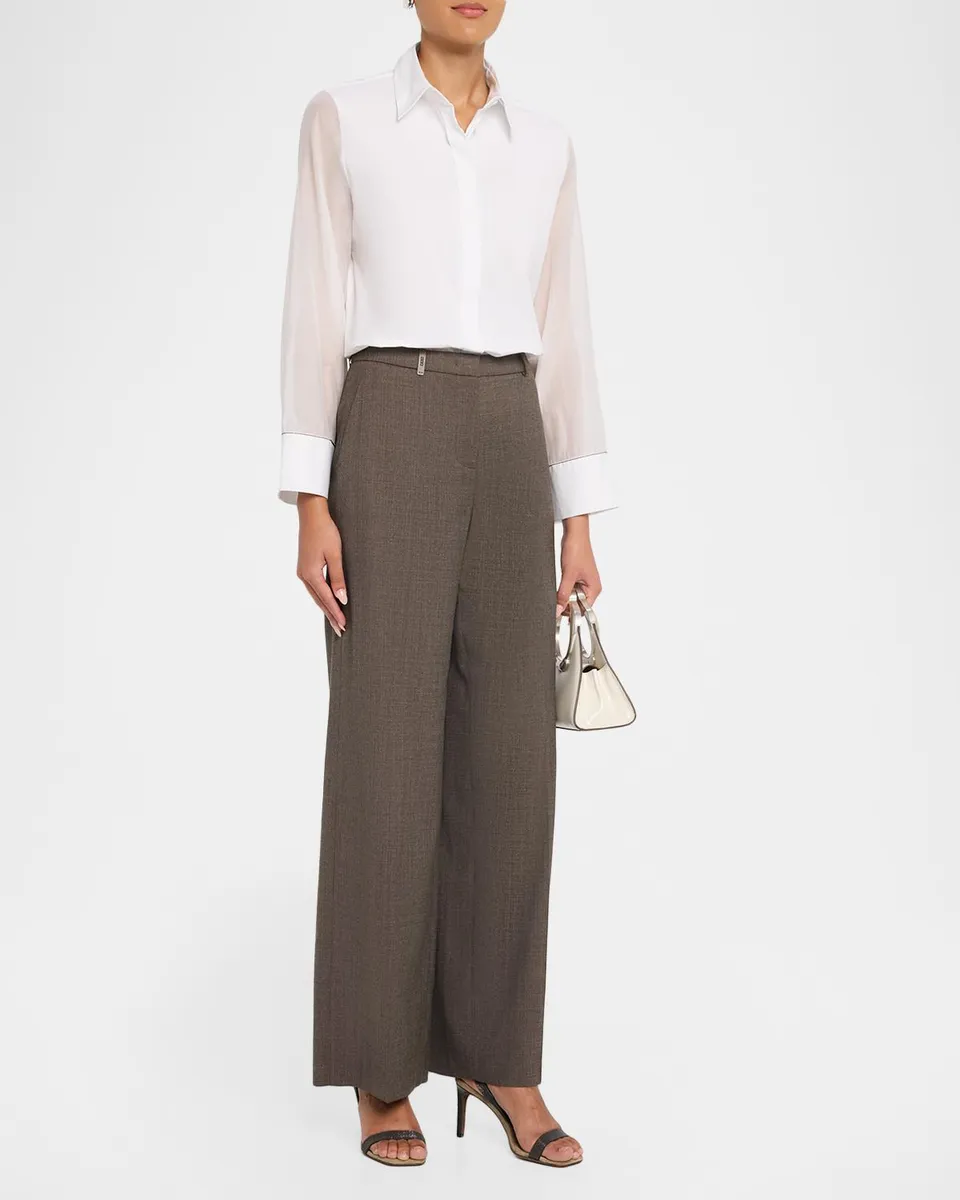 PESERICO Sheer-Sleeve Button-Front Shirt | Thumbnail 2 PESERICO Sheer-Sleeve Button-Front Shirt | Thumbnail 2