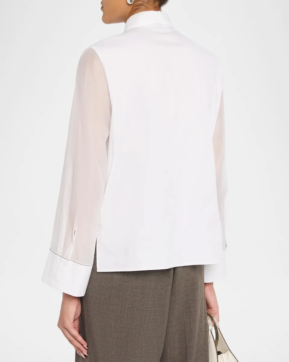 PESERICO Sheer-Sleeve Button-Front Shirt | Thumbnail 3 PESERICO Sheer-Sleeve Button-Front Shirt | Thumbnail 3