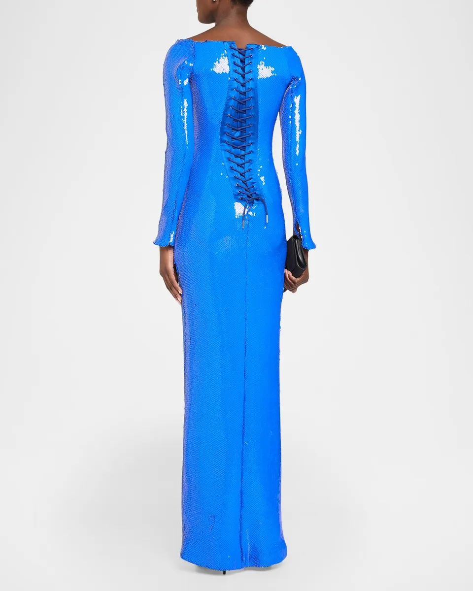 Sergio Hudson Off-the-Shoulder Long-Sleeve Sequined Evening Gown | Thumbnail 3 Sergio Hudson Off-the-Shoulder Long-Sleeve Sequined Evening Gown | Thumbnail 3