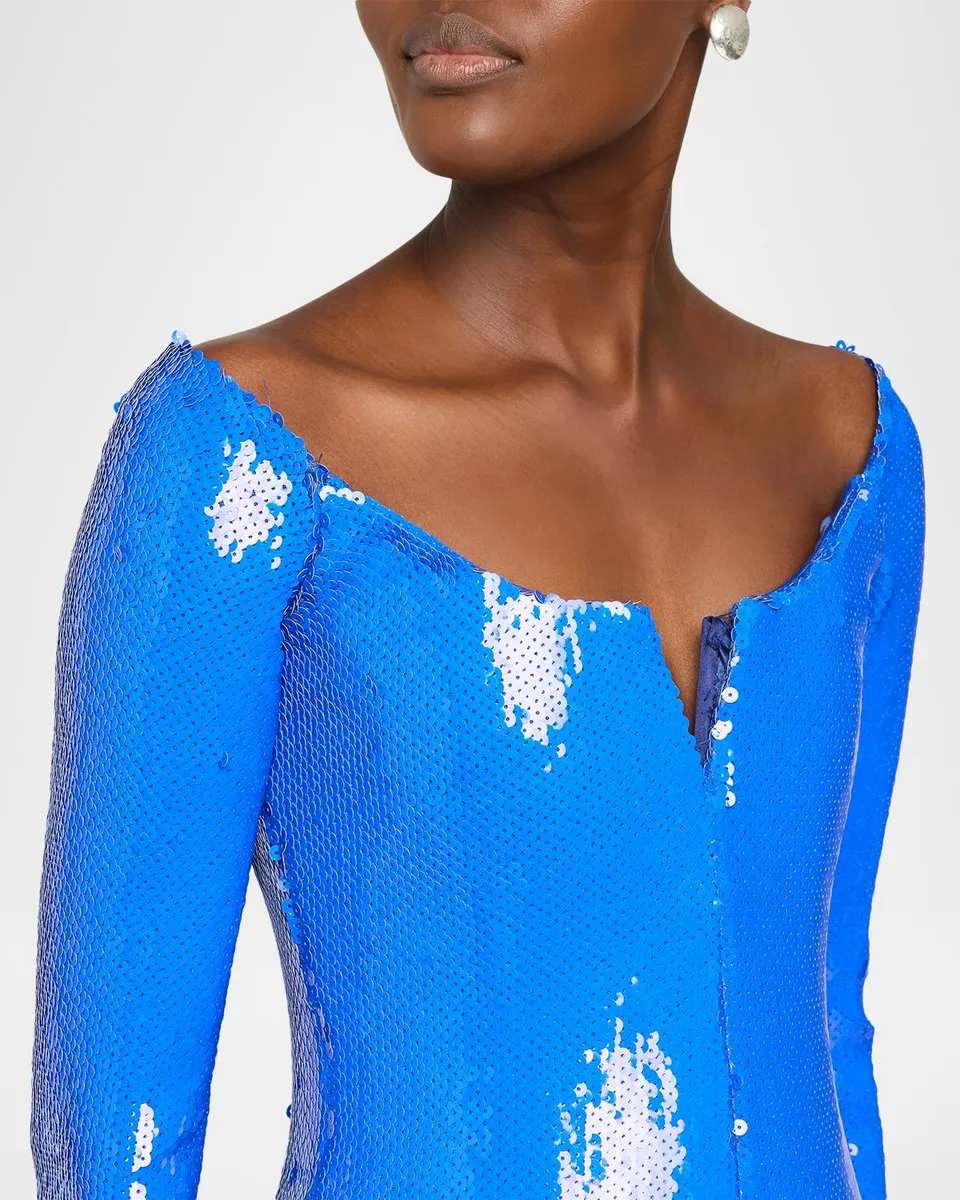Sergio Hudson Off-the-Shoulder Long-Sleeve Sequined Evening Gown | Thumbnail 5 Sergio Hudson Off-the-Shoulder Long-Sleeve Sequined Evening Gown | Thumbnail 5