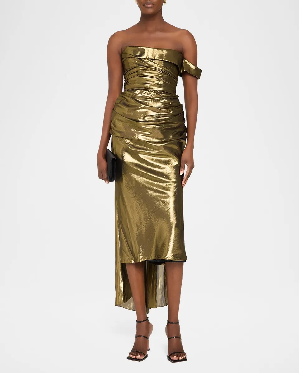 Sergio Hudson Lamé Asymmetric Fitted Cocktail Dress | Thumbnail 2