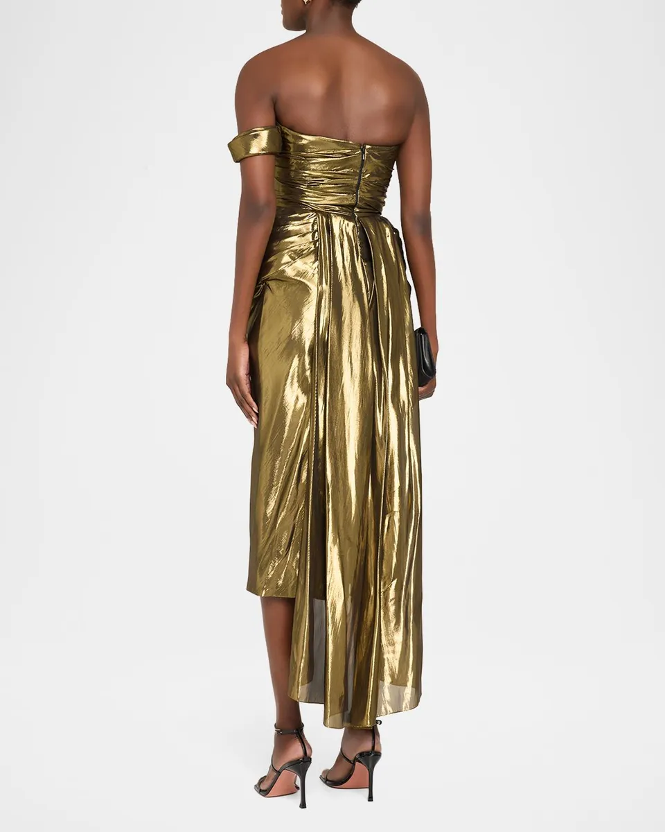 Sergio Hudson Lamé Asymmetric Fitted Cocktail Dress | Thumbnail 3