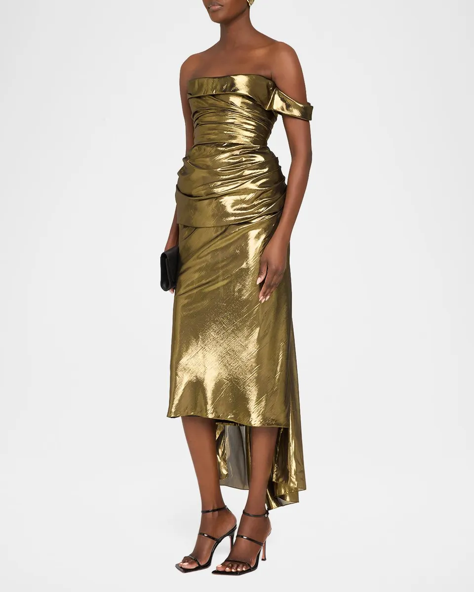Sergio Hudson Lamé Asymmetric Fitted Cocktail Dress | Thumbnail 4