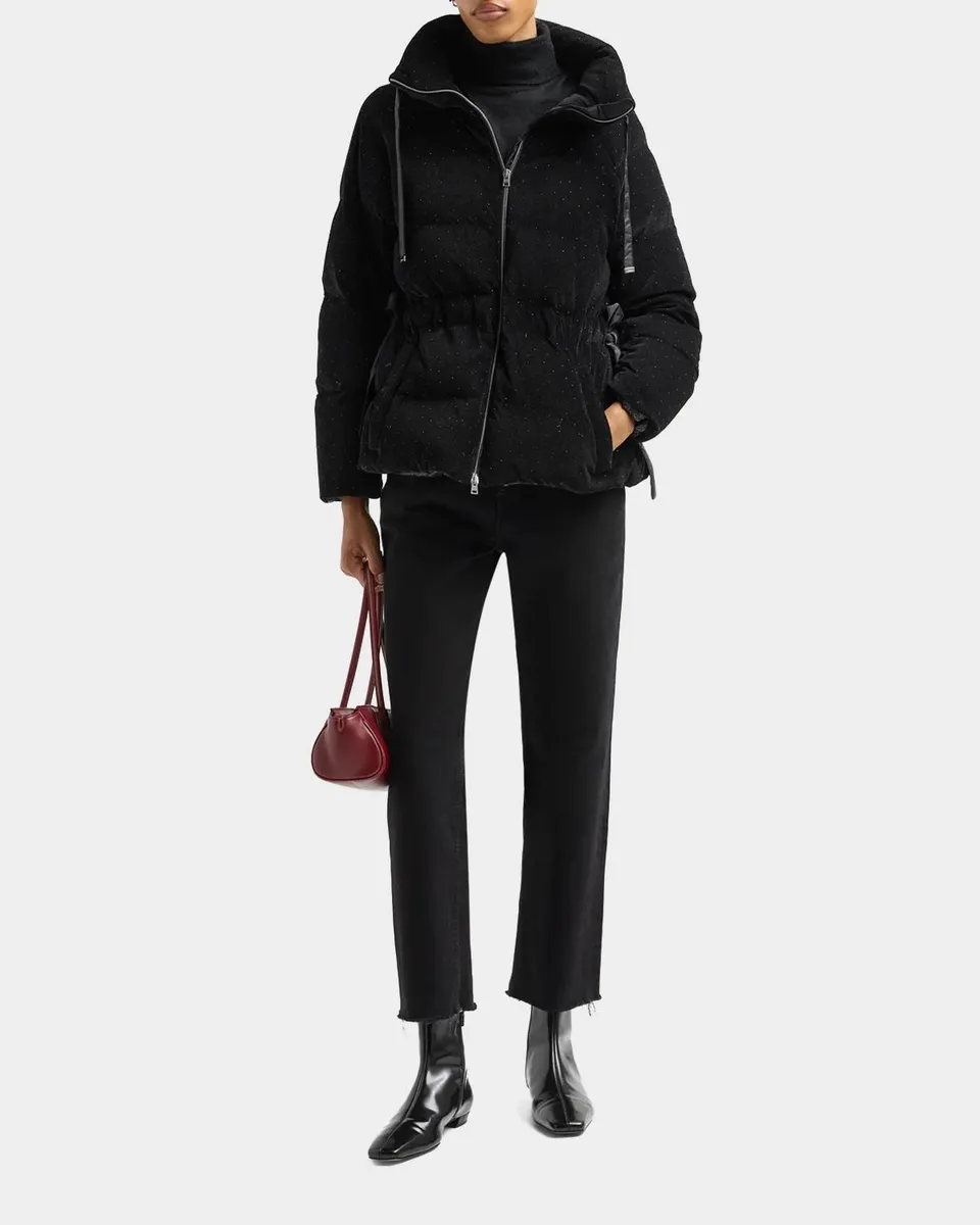 HERNO Shiny Velvet High-Neck Drawstring Puffer Jacket | Thumbnail 2 HERNO Shiny Velvet High-Neck Drawstring Puffer Jacket | Thumbnail 2