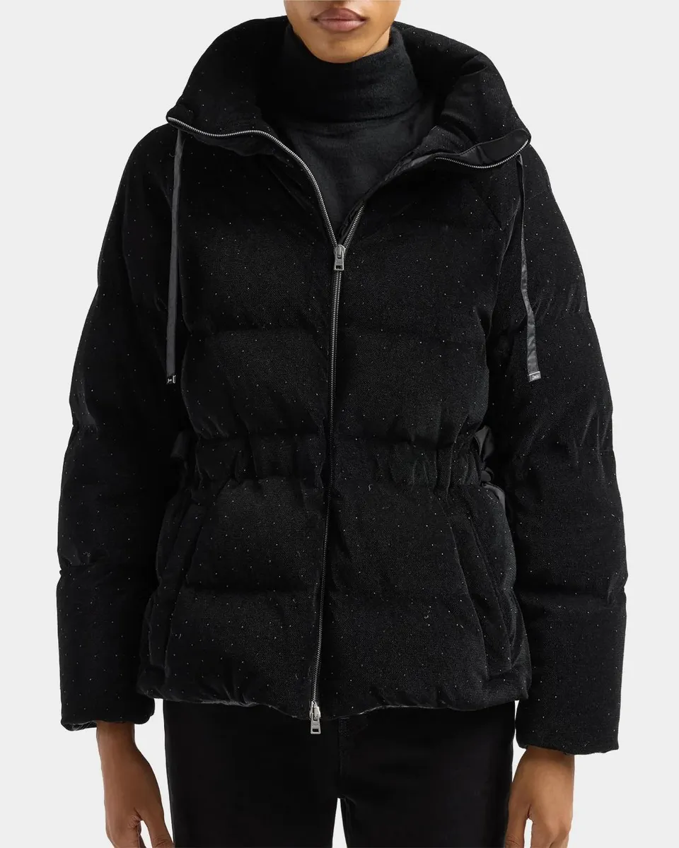 HERNO Shiny Velvet High-Neck Drawstring Puffer Jacket | Thumbnail 3 HERNO Shiny Velvet High-Neck Drawstring Puffer Jacket | Thumbnail 3