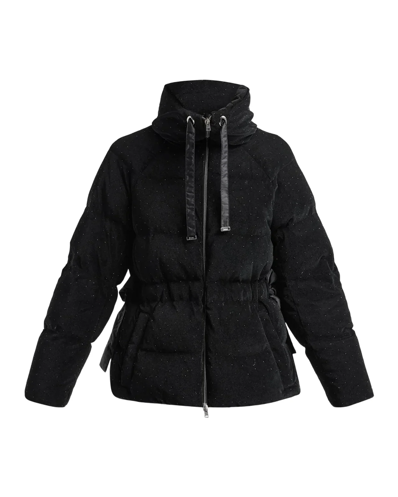 Shiny Velvet High-Neck Drawstring Puffer Jacket Shiny Velvet High-Neck Drawstring Puffer Jacket