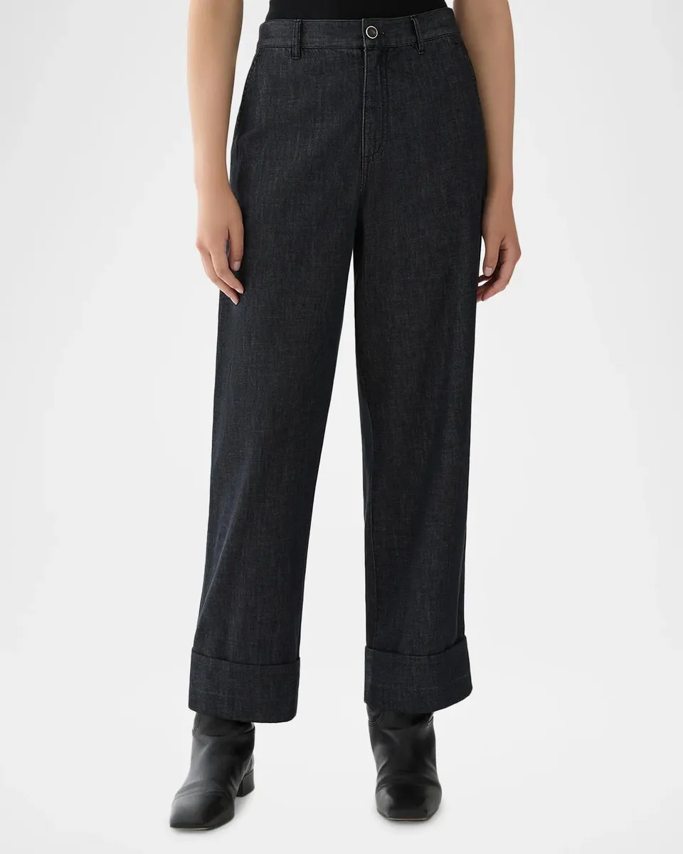 Lafayette 148 New York Highline Straight-Leg Cotton Chambray Pants | Thumbnail 4