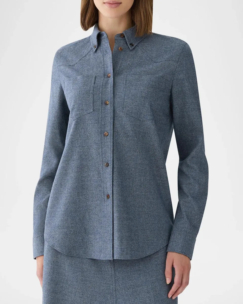 Lafayette 148 New York Denim Flannel Western Shirt | Thumbnail 3 Lafayette 148 New York Denim Flannel Western Shirt | Thumbnail 3