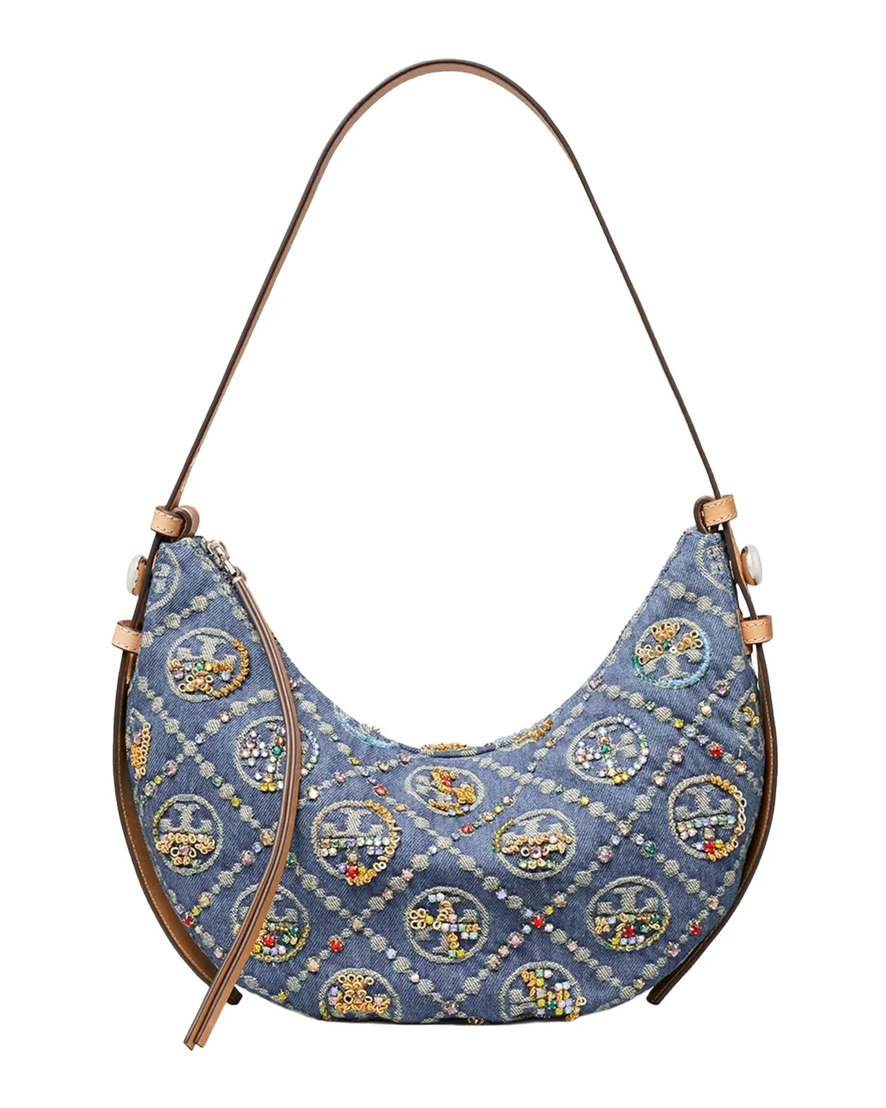 Romy Crystal T Monogram Crescent Shoulder Bag Romy Crystal T Monogram Crescent Shoulder Bag