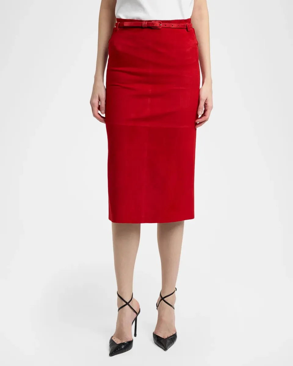 Tom Ford Soft Lamb Suede Belted Midi Pencil Skirt | Thumbnail 4 Tom Ford Soft Lamb Suede Belted Midi Pencil Skirt | Thumbnail 4