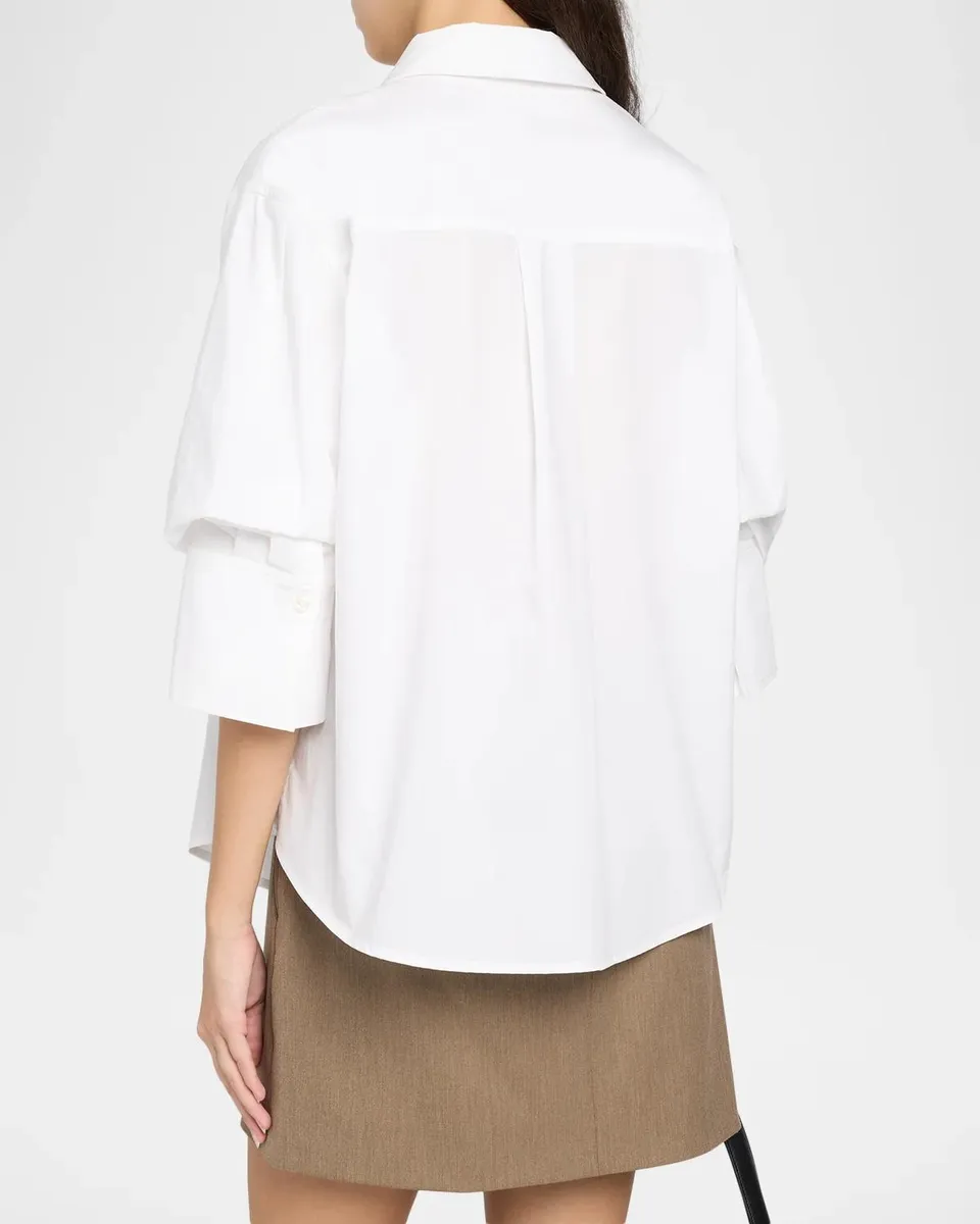 TANYA TAYLOR Emmy Ruched-Sleeve Cotton Shirt | Thumbnail 3 TANYA TAYLOR Emmy Ruched-Sleeve Cotton Shirt | Thumbnail 3