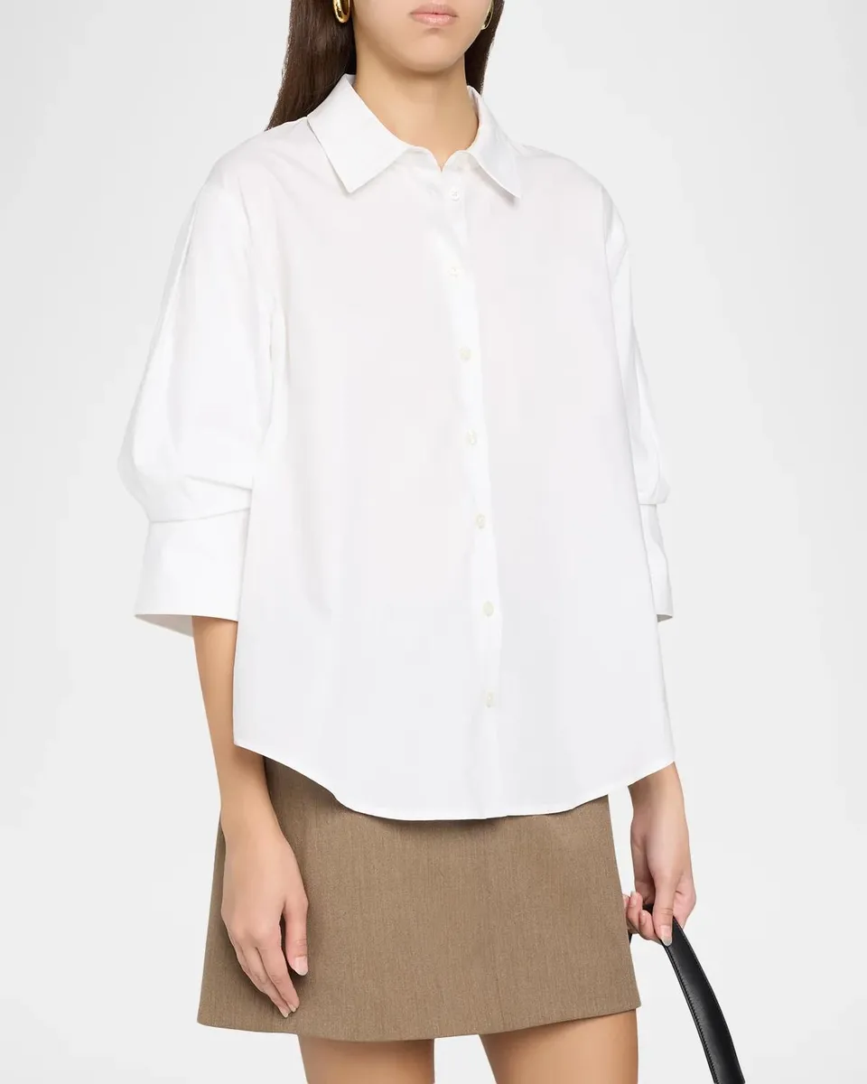 TANYA TAYLOR Emmy Ruched-Sleeve Cotton Shirt | Thumbnail 4 TANYA TAYLOR Emmy Ruched-Sleeve Cotton Shirt | Thumbnail 4