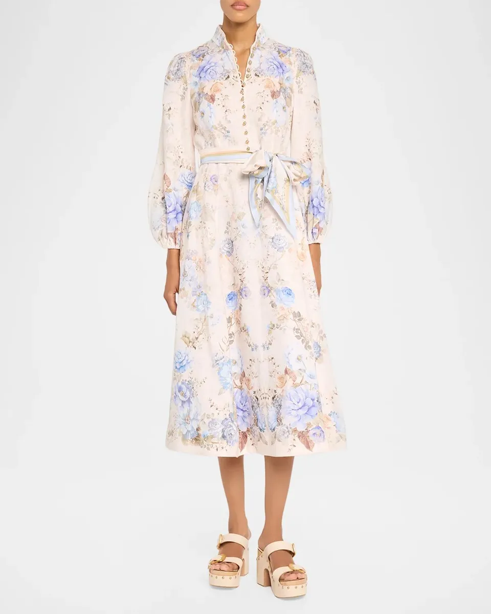 Zimmermann Clash Button Floral Linen Midi Dress | Thumbnail 2 Zimmermann Clash Button Floral Linen Midi Dress | Thumbnail 2