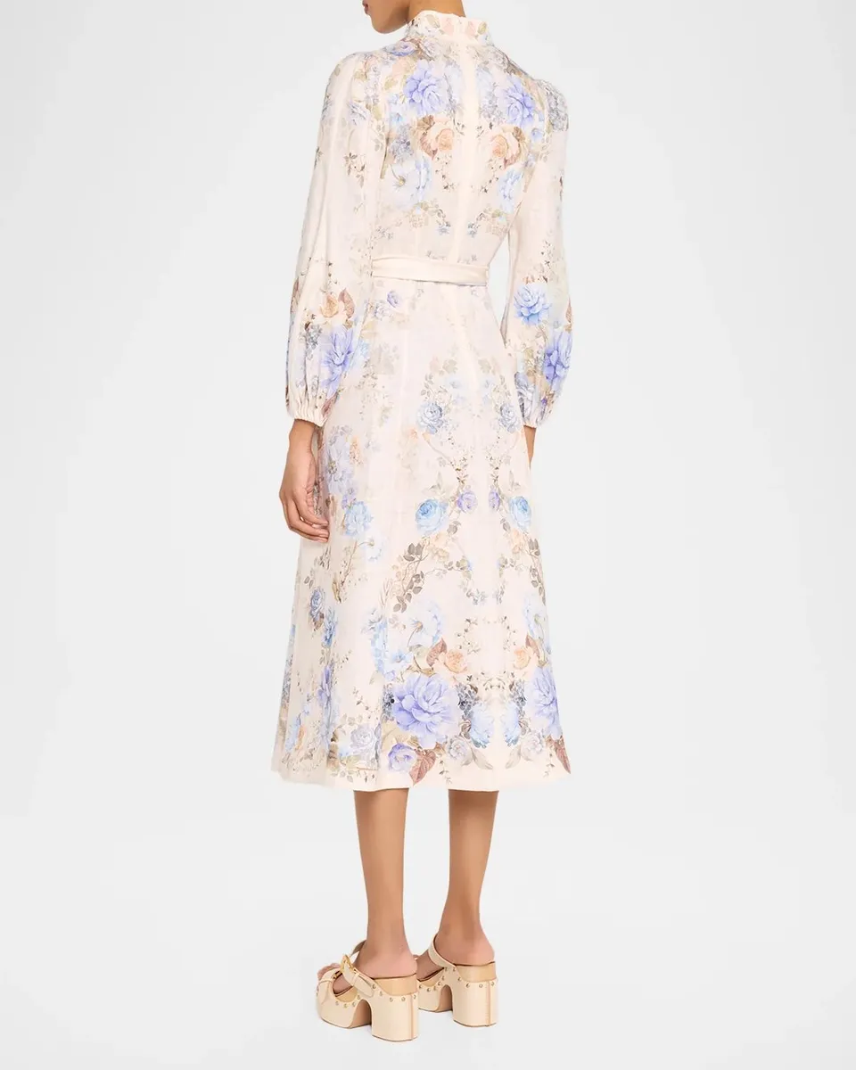 Zimmermann Clash Button Floral Linen Midi Dress | Thumbnail 3 Zimmermann Clash Button Floral Linen Midi Dress | Thumbnail 3