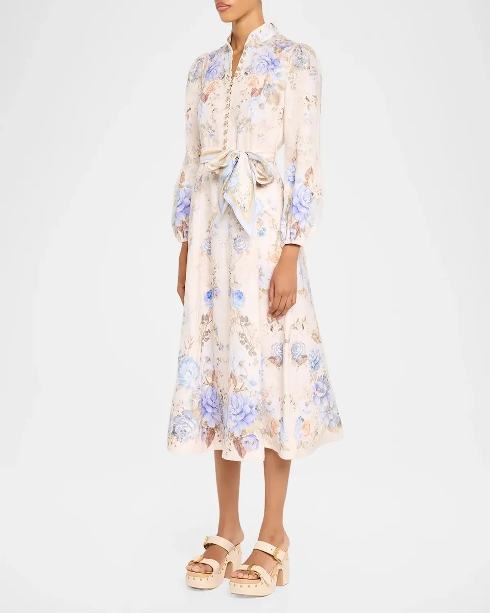 Zimmermann Clash Button Floral Linen Midi Dress | Thumbnail 4 Zimmermann Clash Button Floral Linen Midi Dress | Thumbnail 4