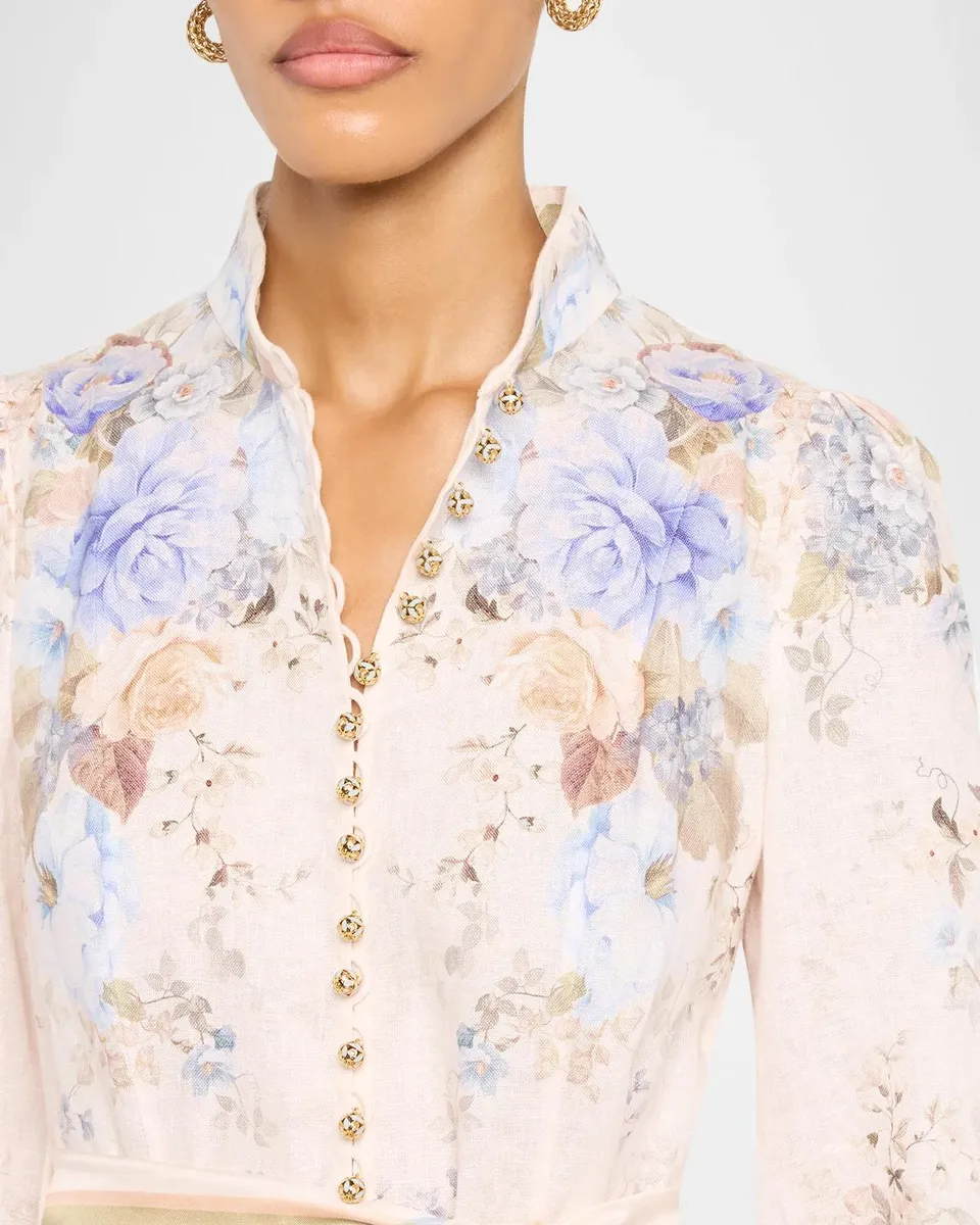 Zimmermann Clash Button Floral Linen Midi Dress | Thumbnail 5 Zimmermann Clash Button Floral Linen Midi Dress | Thumbnail 5