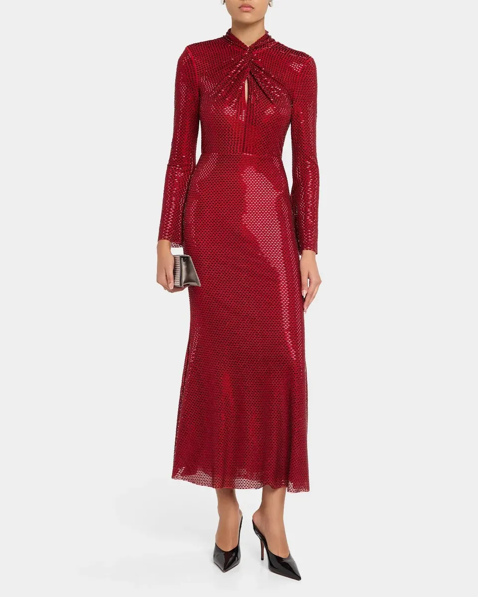 Self-Portrait Rhinestone-Mesh Twist Midi Dress | Thumbnail 2 Self-Portrait Rhinestone-Mesh Twist Midi Dress | Thumbnail 2