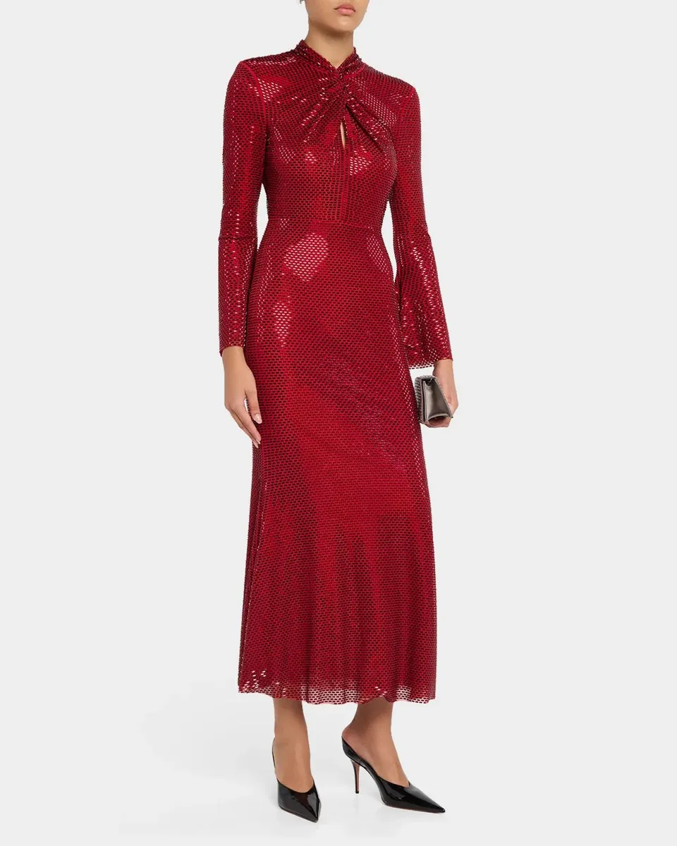 Self-Portrait Rhinestone-Mesh Twist Midi Dress | Thumbnail 4 Self-Portrait Rhinestone-Mesh Twist Midi Dress | Thumbnail 4