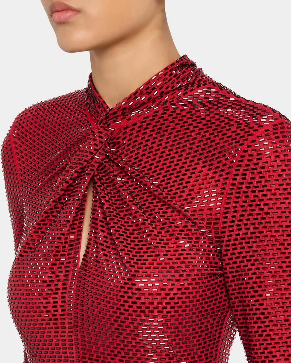 Self-Portrait Rhinestone-Mesh Twist Midi Dress | Thumbnail 5 Self-Portrait Rhinestone-Mesh Twist Midi Dress | Thumbnail 5