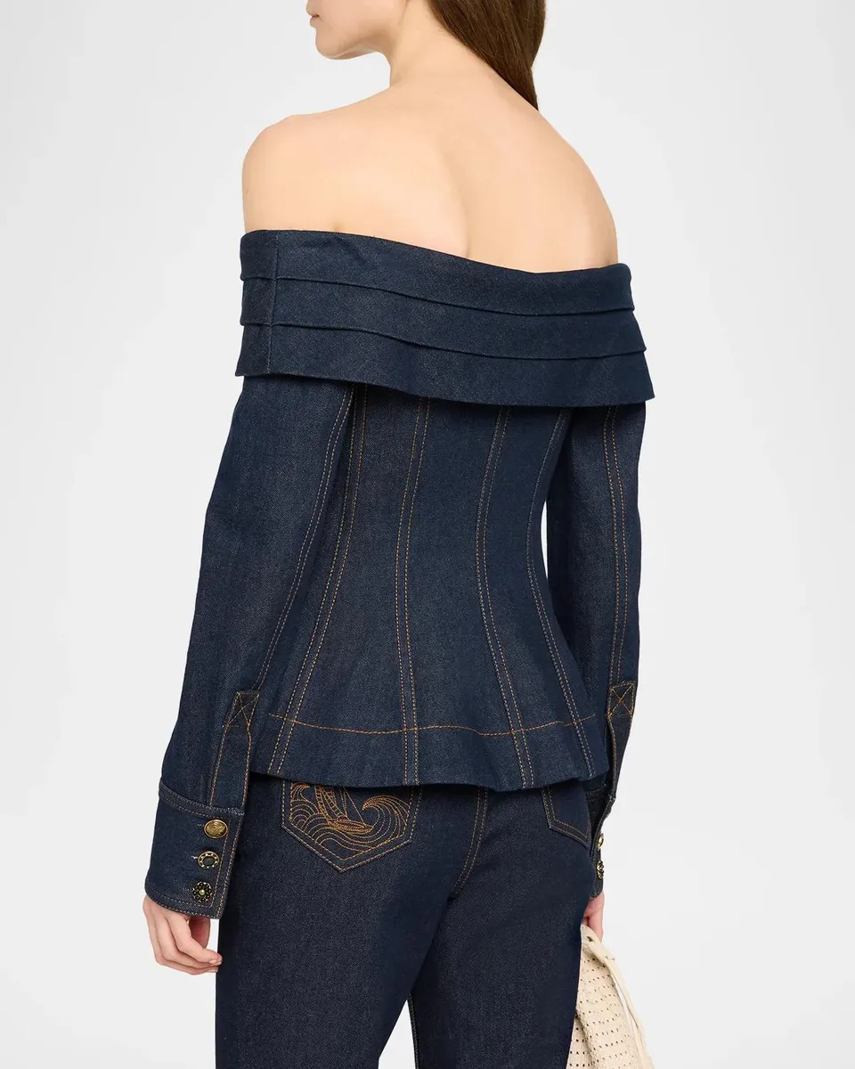 Zimmermann Clash Denim Off-Shoulder Boatneck Top | Thumbnail 3 Zimmermann Clash Denim Off-Shoulder Boatneck Top | Thumbnail 3