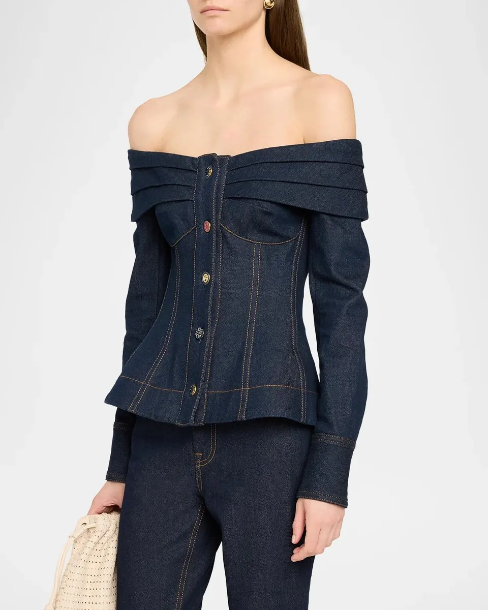 Zimmermann Clash Denim Off-Shoulder Boatneck Top | Thumbnail 4 Zimmermann Clash Denim Off-Shoulder Boatneck Top | Thumbnail 4