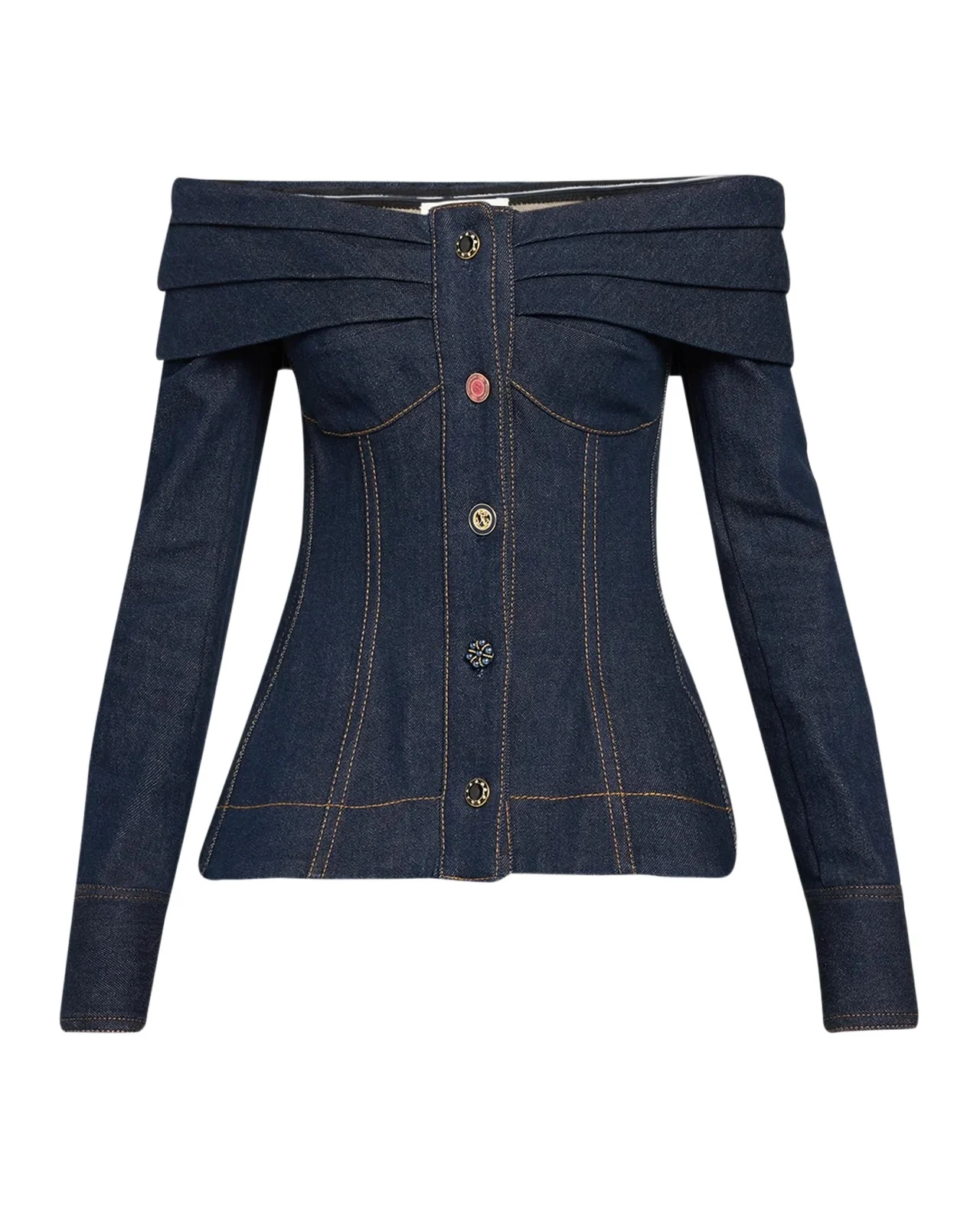 Clash Denim Off-Shoulder Boatneck Top