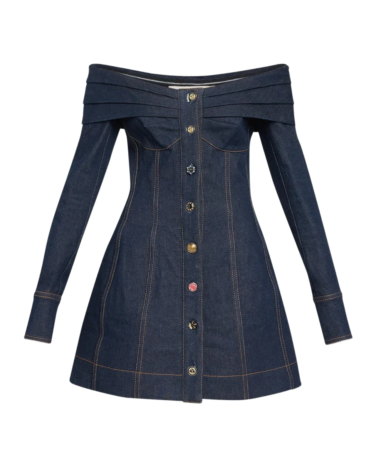 Zimmermann Clash Denim Boatneck Mini Dress