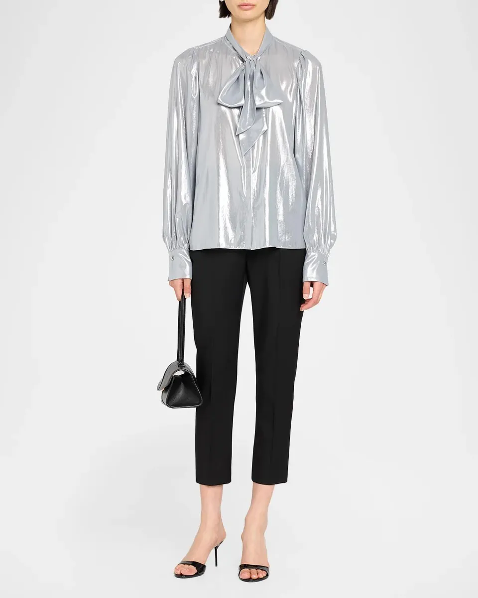 Ramy Brook Noa Metallic Tie-Neck Blouse | Thumbnail 2 Ramy Brook Noa Metallic Tie-Neck Blouse | Thumbnail 2
