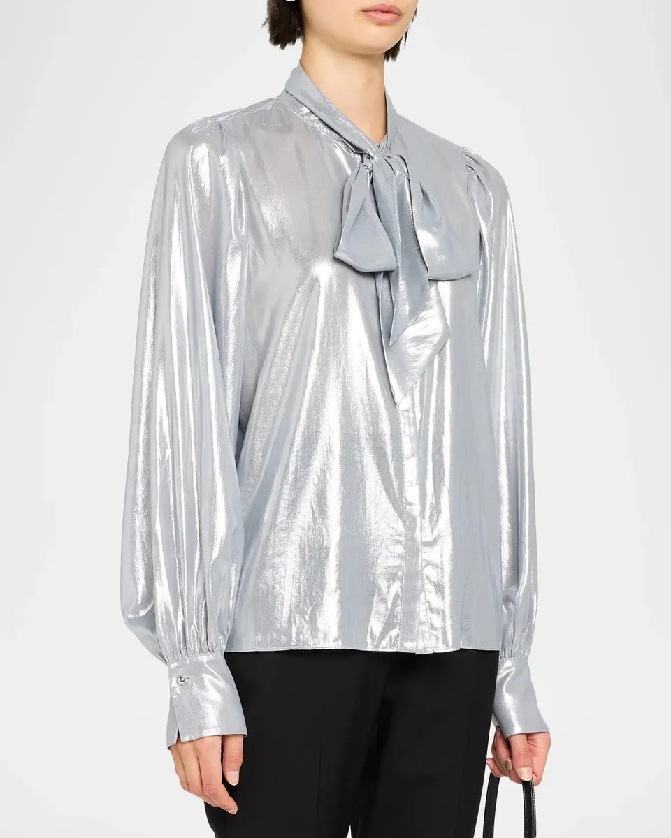 Ramy Brook Noa Metallic Tie-Neck Blouse | Thumbnail 4 Ramy Brook Noa Metallic Tie-Neck Blouse | Thumbnail 4