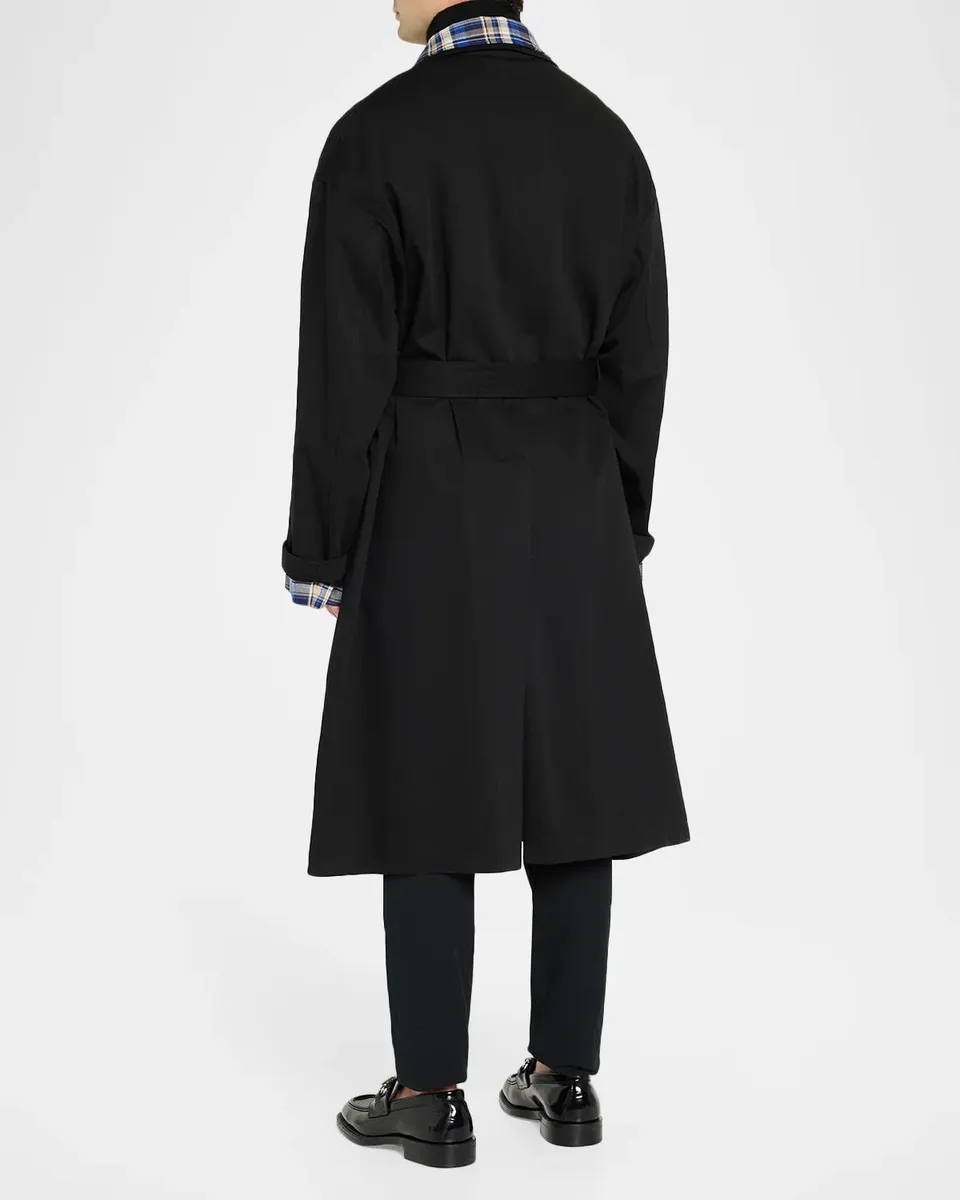 Givenchy Men's Plaid-Tipped Belted Trench Coat | Thumbnail 3