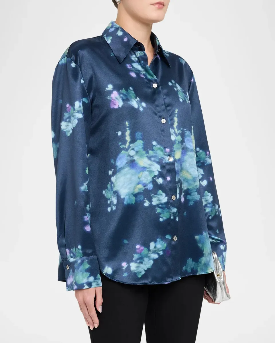 Vince Midnight Garden Silk Button-Front Blouse | Thumbnail 4 Vince Midnight Garden Silk Button-Front Blouse | Thumbnail 4
